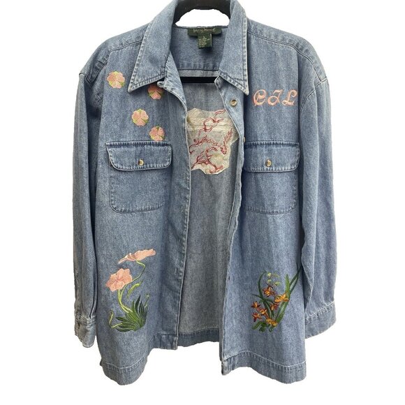 Harve Bernard Women's Blue Denim Button Up Shirt Size Large - Picture 2 of 16